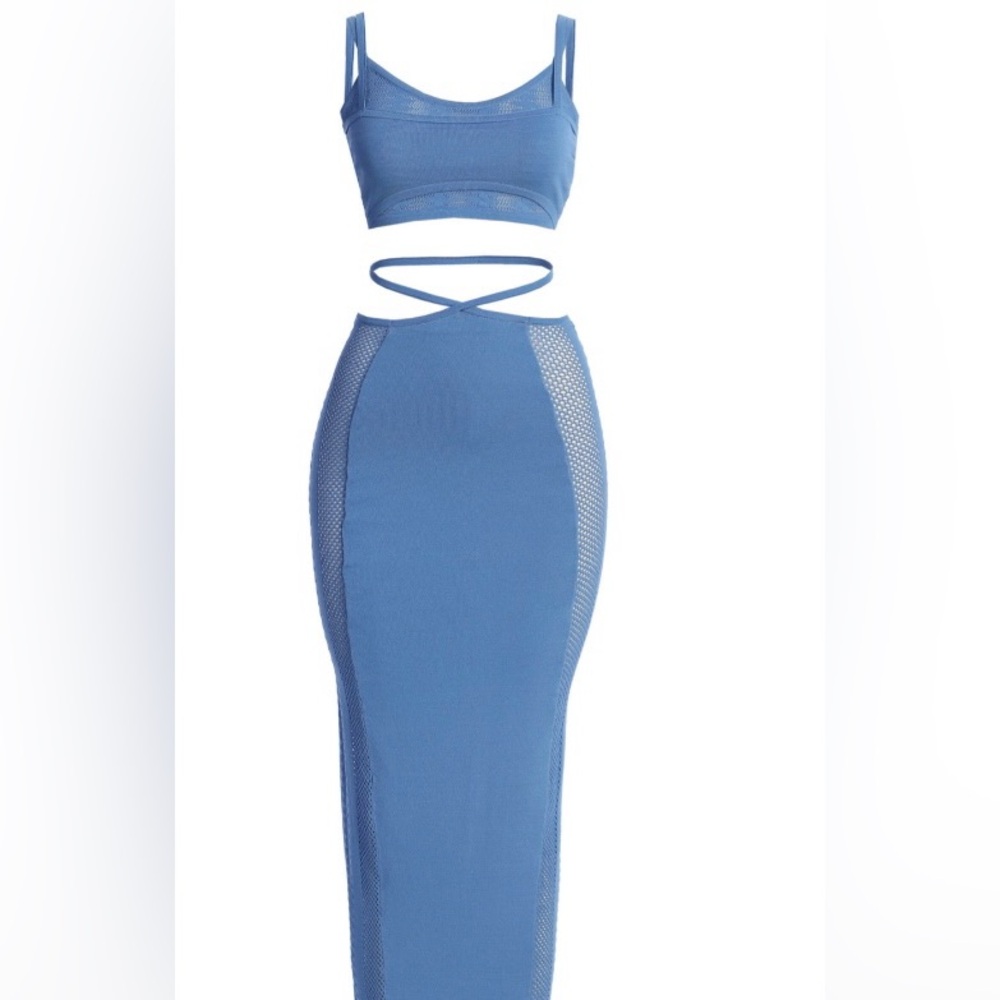 JLUXLABEL Blue Mesh Skirt Set